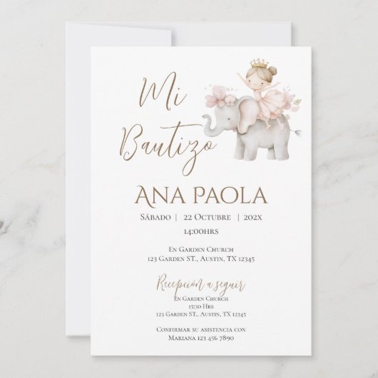 Invitation au baptême de fille en Boho espagnol (Devant)