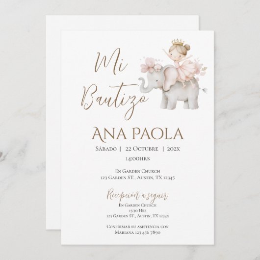 Invitation au baptême de fille en Boho espagnol (Devant / Derrière)