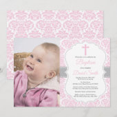 Invitation au baptême de filles à Damas rose et gr (Devant / Derrière)