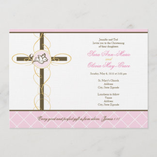 Invitation au baptême de filles jumelles