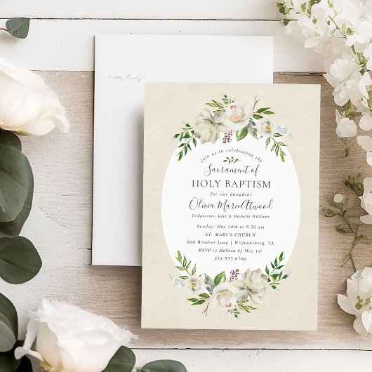 Invitation au baptême de fleurs dorées