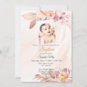 Invitation au baptême de fleurs rose orange (Devant)