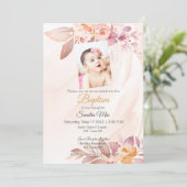 Invitation au baptême de fleurs rose orange (Debout devant)