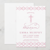 Invitation au baptême de la fille - Fancy Pink Cro (Devant / Derrière)