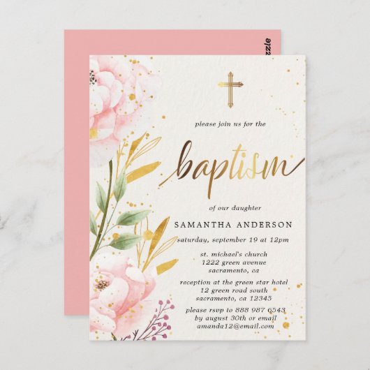 Invitation au baptême de la fille florale (Devant / Derrière)
