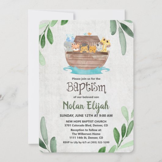 Invitation au baptême de l'arche de Noé (Devant)