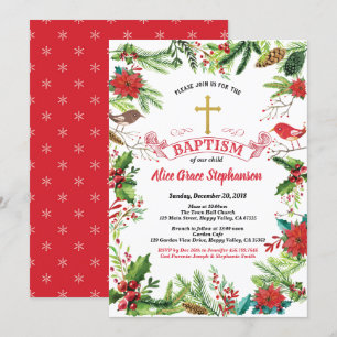 Invitation au baptême de Noël. Croix d'or blanc