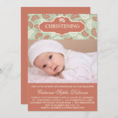 Invitation au baptême de photos florales rouges et (Devant / Derrière)