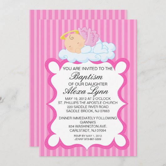 Invitation au baptême des filles des anges céleste (Devant / Derrière)