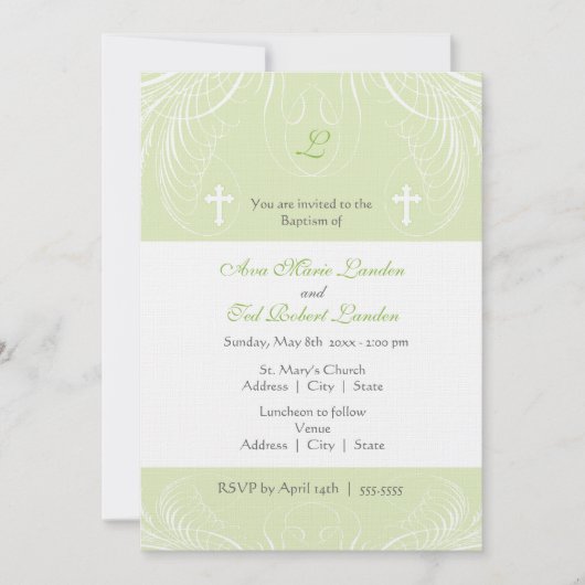 Invitation au baptême des jumeaux neutres monogram (Devant)