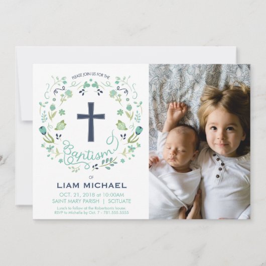 Invitation au baptême du garçon - Photo, Custom, P (Devant)