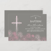 Invitation au baptême d'une petite fille avec croi (Devant / Derrière)