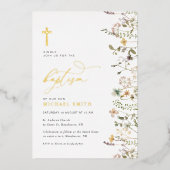 invitation au baptême fleur sauvage de feuille d'o (Recto)