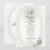 Invitation au baptême fleuri vert&blanc (Devant / Derrière)