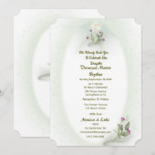 Invitation au baptême fleuri vert&blanc (Devant / Derrière)