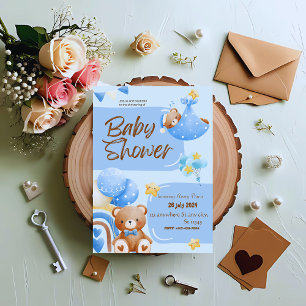 Invitation au baptême Floral Bleu et Blanc