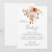 Invitation au baptême Floral Boho espagnol (Devant / Derrière)