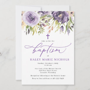 Invitation au baptême floral pourpre