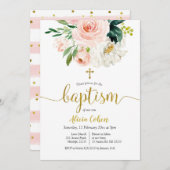 Invitation au baptême floral rose (Devant / Derrière)