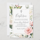 Invitation au baptême floral rose (Devant)