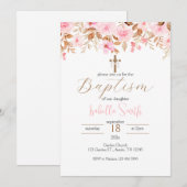 Invitation au baptême floral rose (Devant / Derrière)