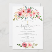 Invitation au baptême floral Rose de Springtime Pe (Devant)