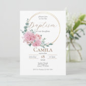 Invitation au baptême floral rose pour une fille e (Debout devant)