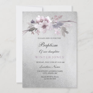 Invitation au baptême floral violet à l'huile d'ar
