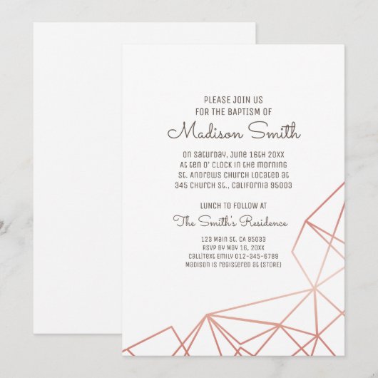 Invitation au baptême géométrique simple (Devant / Derrière)
