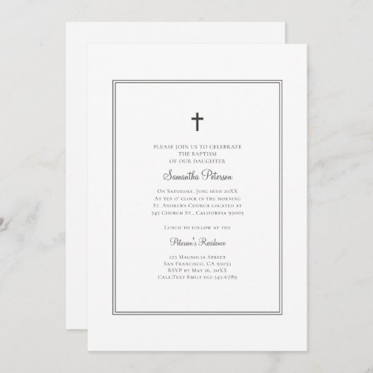 Invitation au baptême moderne et minimaliste (Devant / Derrière)