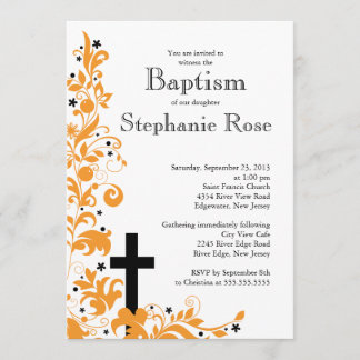 Invitation au baptême orange de la Croix moderne