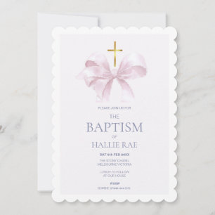 Invitation au baptême pour fille, Bow rose moderne