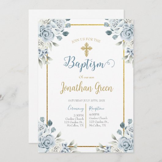 Invitation au baptême pour garçon, (Devant / Derrière)