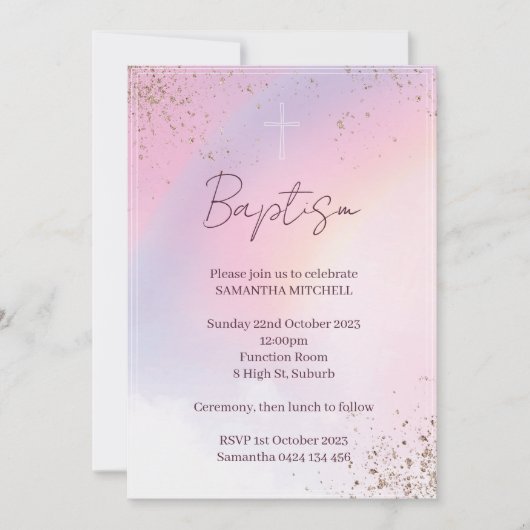 Invitation au baptême pour petite fille. Rose et o (Devant)