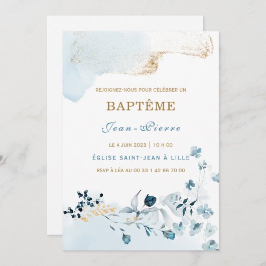 Invitation au baptême pour un garçon (Devant / Derrière)