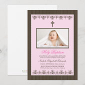 Invitation au baptême rose de 5 x 7 po (Devant / Derrière)