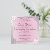 Invitation au baptême rose de bébé métallique (Debout devant)