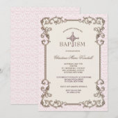 Invitation au baptême rose du Vieux-Monde (Devant / Derrière)