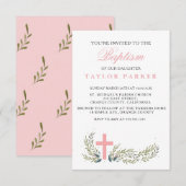 Invitation au baptême rose élégant (Devant / Derrière)