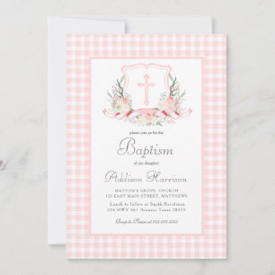 Invitation au baptême rose En vichy, Baptême de fi