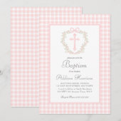 Invitation au baptême rose En vichy, Baptême de fi (Devant / Derrière)