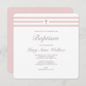 Invitation au baptême rose et gris (Devant / Derrière)