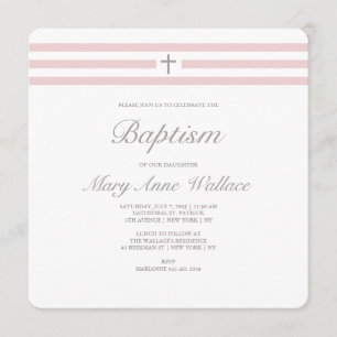Invitation au baptême rose et gris