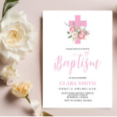Invitation au baptême rose florale fille