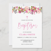 Invitation au baptême rose florale fille (Devant)