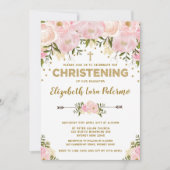 Invitation au baptême rose florale Pastel (Devant)
