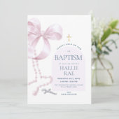 Invitation au baptême rose moderne pour fille et R (Debout devant)