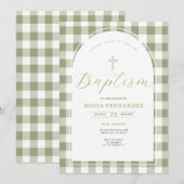 Invitation au baptême vert et En vichy floral (Devant / Derrière)