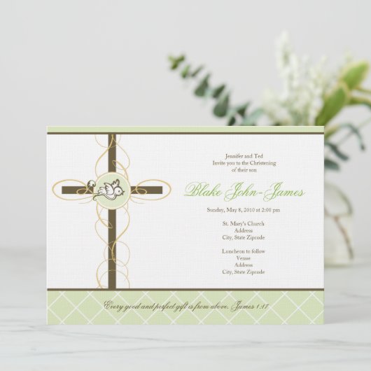 Invitation au baptême vert neutre (Debout devant)