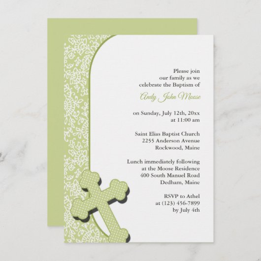 Invitation au baptême vert neutre (Devant / Derrière)